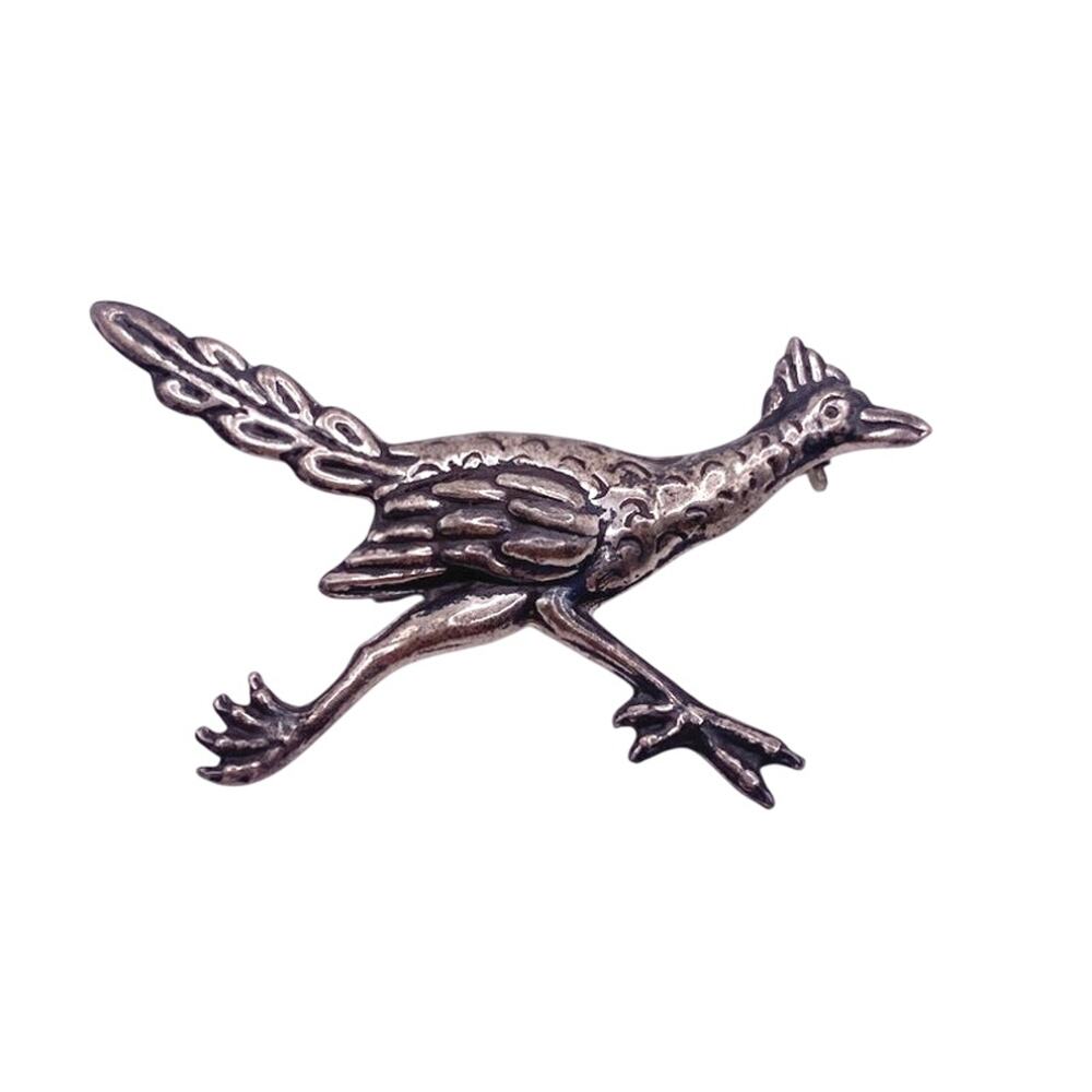 Taxco Hecho En Mexico Sterling Silver Roadrunner Brooch 2”